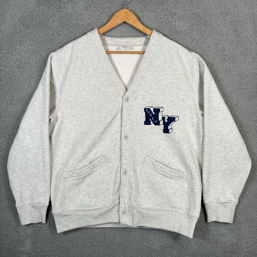 J Crew Cardigan Mens Large Gray New York Heritage Fleece Button Sweatshirt